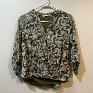 Notations Olive and Cream Patterned Blouse